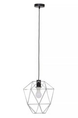 Modern pendant light with black ceiling rose and geometric metal wire frame shade