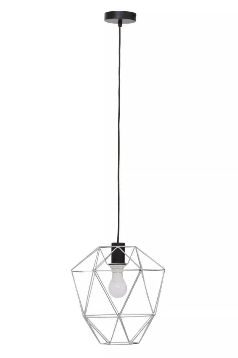 Modern pendant light with black ceiling rose and geometric metal wire frame shade