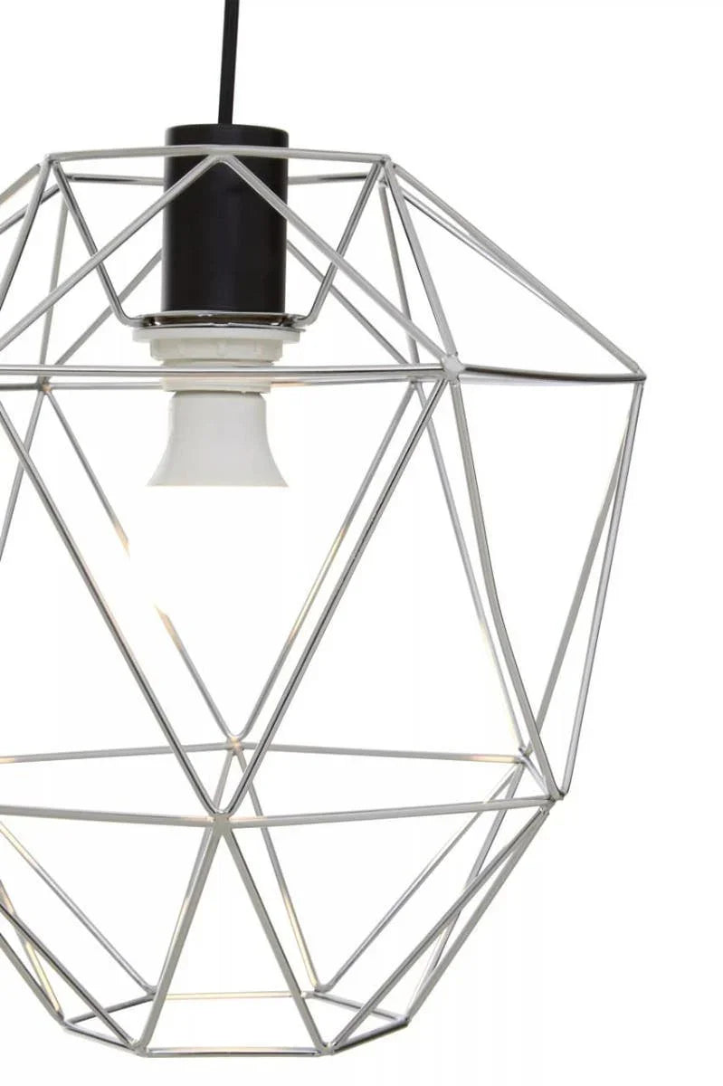 Geometric metal pendant light with exposed bulb and black ceiling fitting