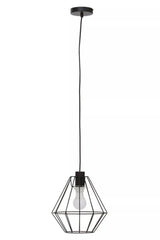 Black geometric wire pendant ceiling light with exposed bulb
