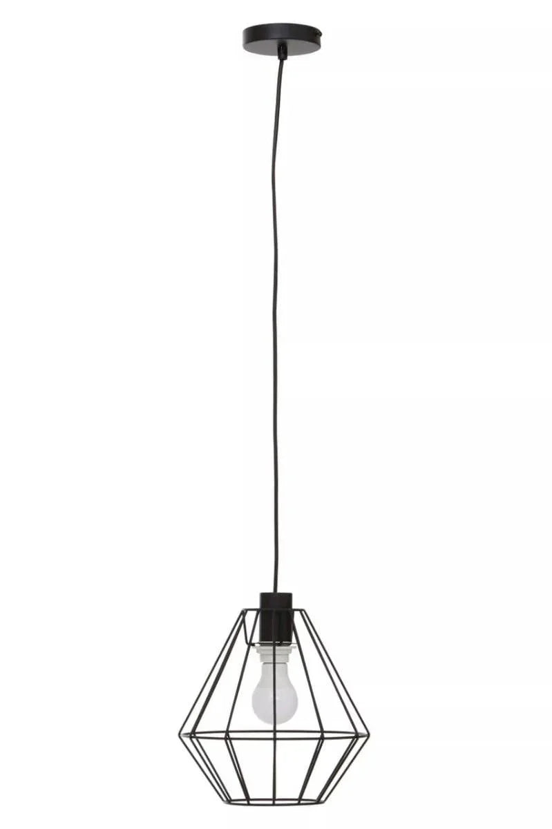 Black geometric wire pendant ceiling light with exposed bulb