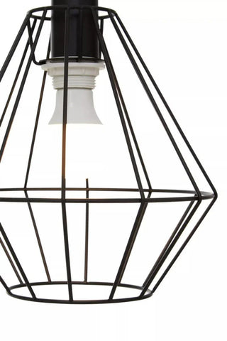 Black metal geometric pendant light fitting with exposed bulb holder