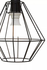 Black metal geometric pendant light fitting with exposed bulb holder