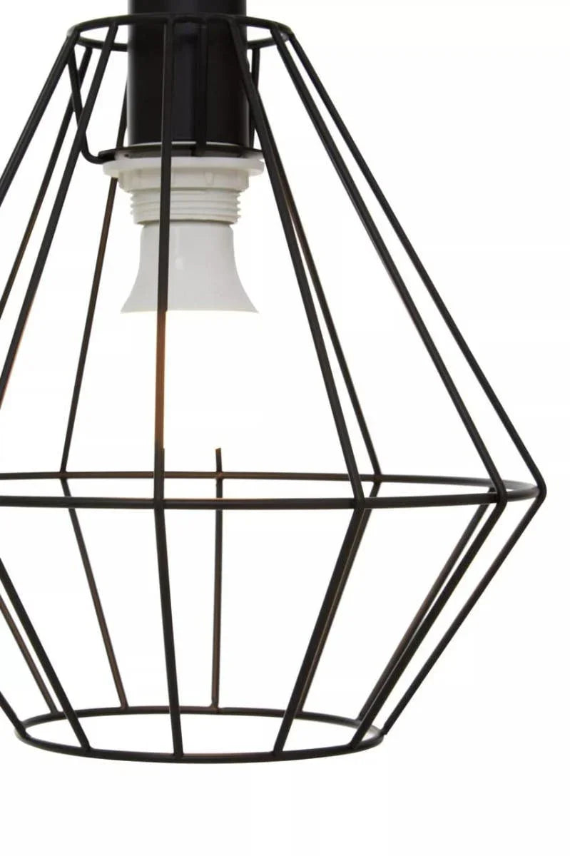 Black metal geometric pendant light fitting with exposed bulb holder