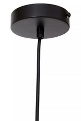 Black metal pendant light ceiling rose with cable detail