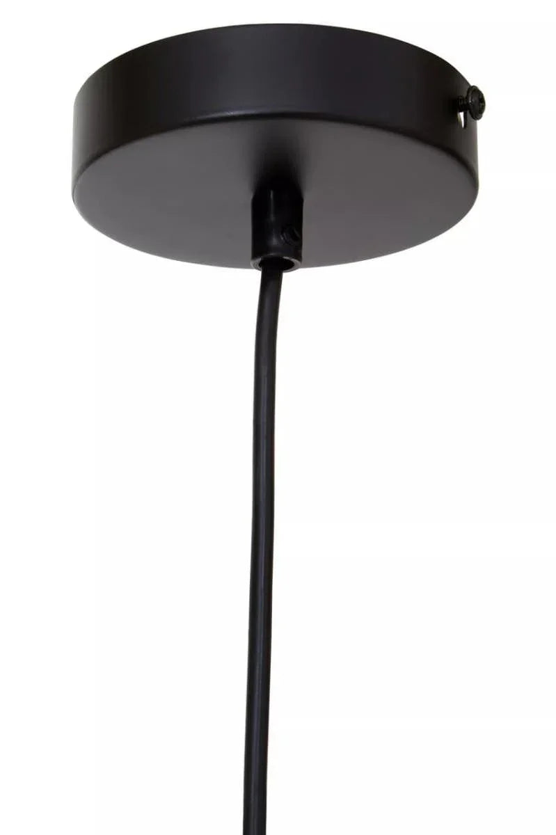 Black metal pendant light ceiling rose with cable detail