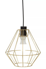 Gold geometric metal pendant light with black cable and exposed bulb holder