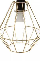 Gold metal wire pendant light shade with geometric open design