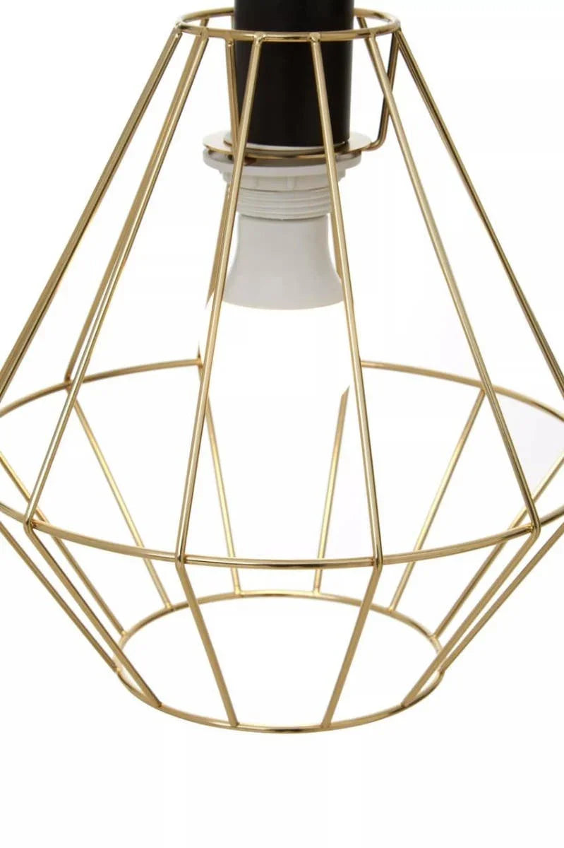 Gold metal wire pendant light shade with geometric open design