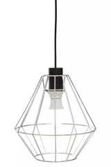 Modern pendant light with chrome wire cage shade and black cord