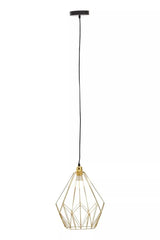 Gold metal geometric pendant light with black ceiling rose and exposed bulb