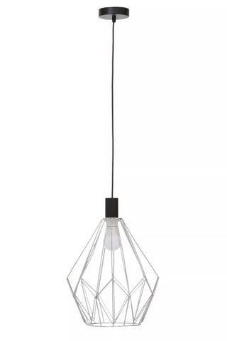 Geometric metal pendant light with exposed bulb and black ceiling mount