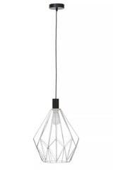Geometric metal pendant light with exposed bulb and black ceiling mount