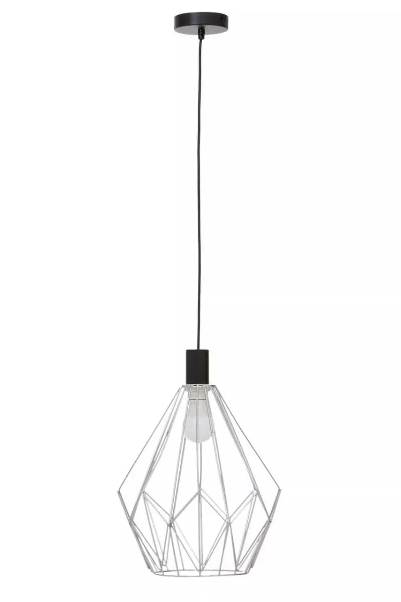 Geometric metal pendant light with exposed bulb and black ceiling mount
