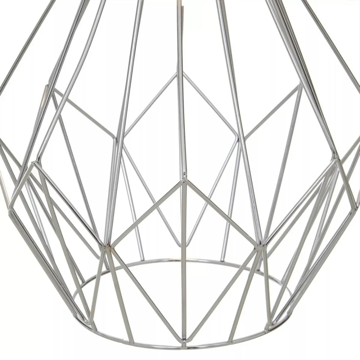 Geometric chrome metal pendant light shade with open wire frame detail
