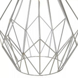 Geometric chrome metal pendant light shade with open wire frame detail