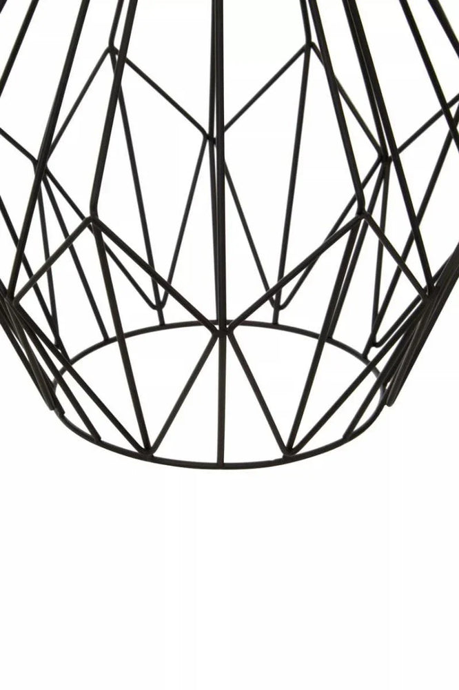 Black metal wire basket base with geometric pattern, closeup view
