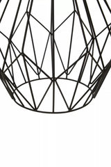 Black metal wire basket base with geometric pattern, closeup view