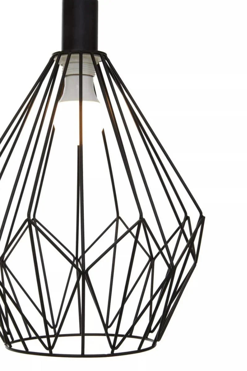 Black metal geometric pendant light shade with exposed bulb