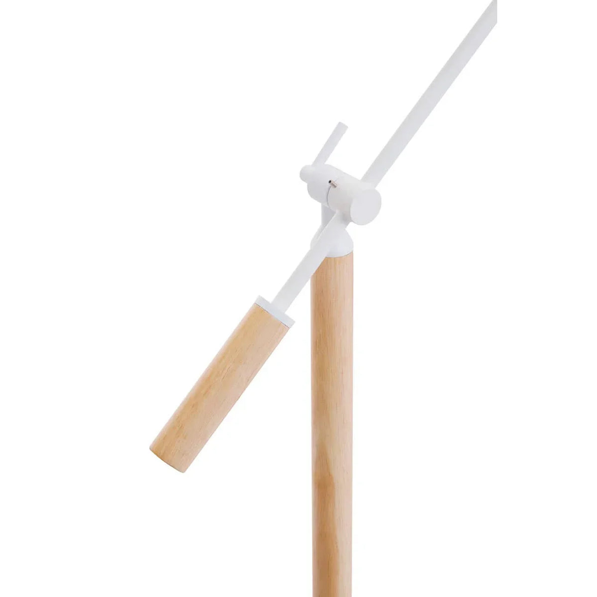 Modern desk lamp with wooden base and white adjustable metal arm