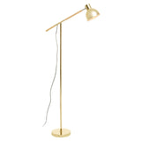 Gold floor lamp with adjustable arm and dome shade on round base