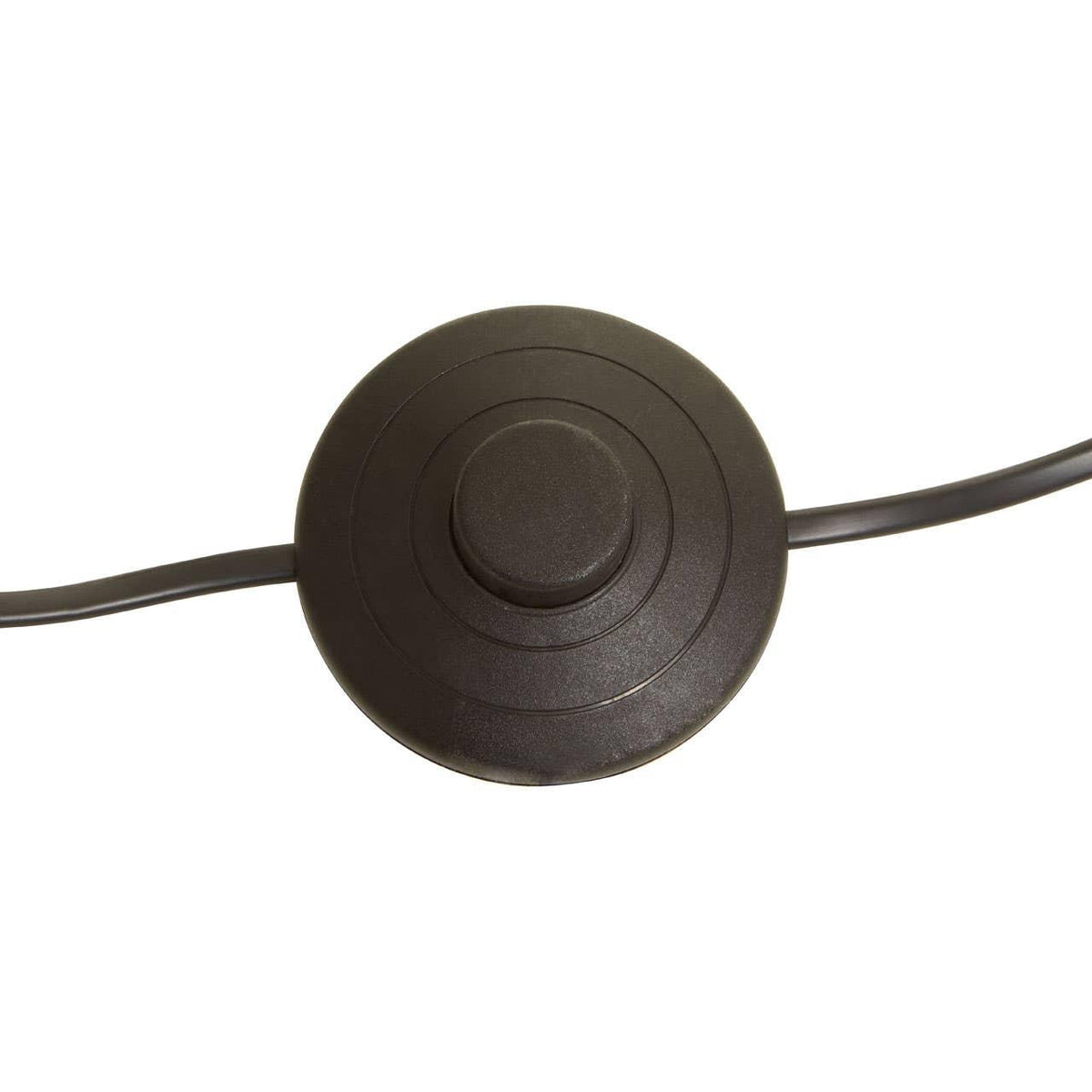 Black foot switch for floor lamp with attached power cable, top view