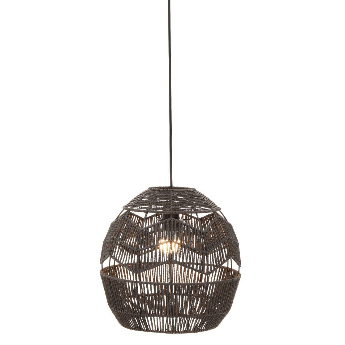 Wicker pendant ceiling light with black woven shade and exposed bulb