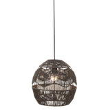 Wicker pendant ceiling light with black woven shade and exposed bulb