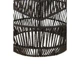 Closeup of black woven rattan furniture base with circular open-weave design