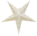 White paper star lantern with gold floral pattern and cut-out details