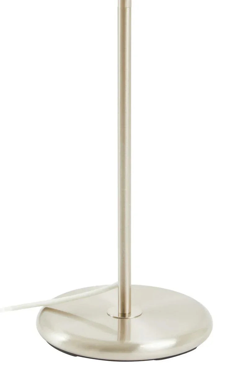 brushed metal floor lamp base with round shape and visible power cord