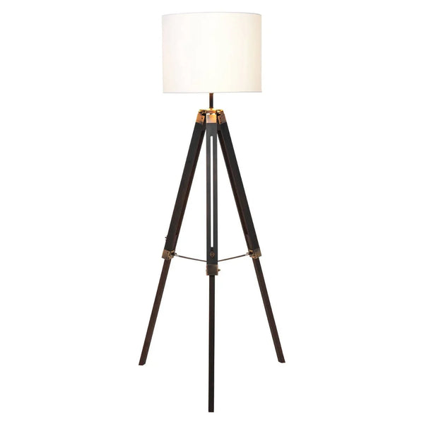 Modern Black Wood Tripod Lamp