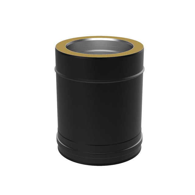 100mm Black Solinox Straight 250mm pipe fitting featuring a sleek black finish with a durable gold rim, designed for reliable connections in various plumbing applications.
