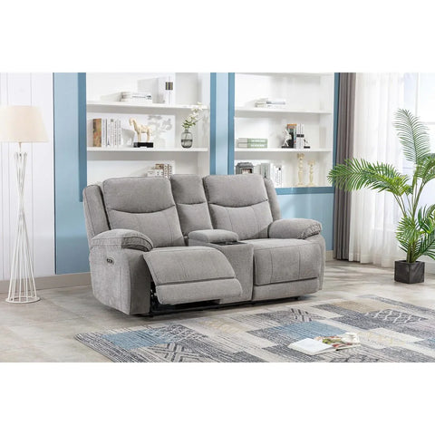 Herbert 2 Seater Recliner Light Grey Electric With Console & Wireless Charger