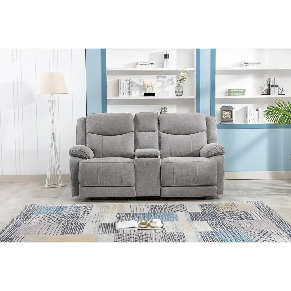 Herbert 2 Seater Recliner Light Grey Electric With Console & Wireless Charger
