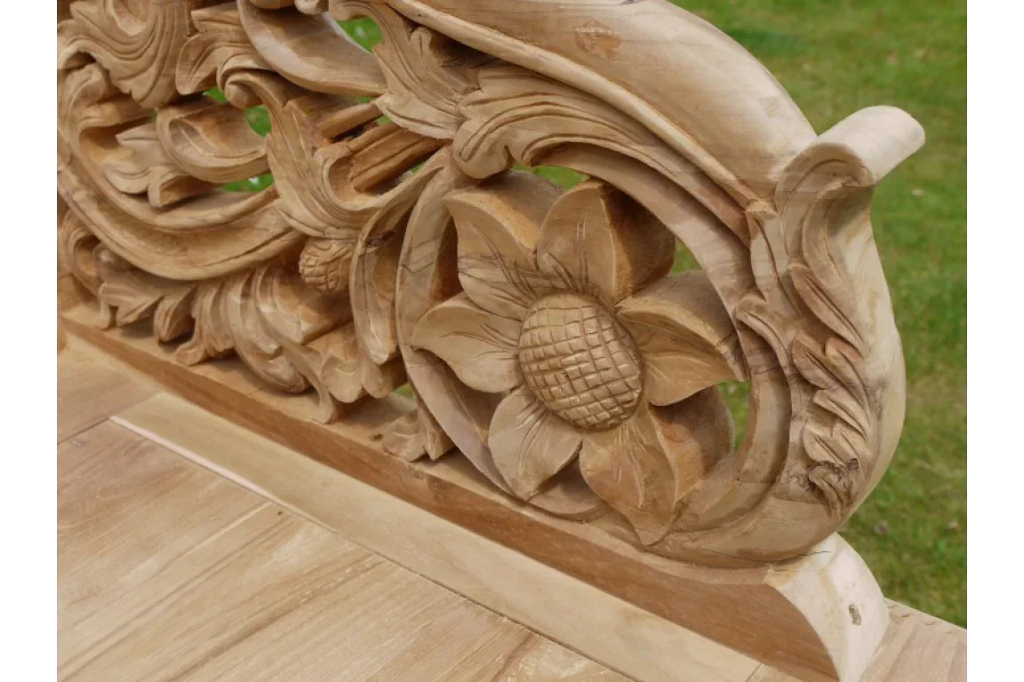 Solid wood furniture panel with detailed floral and leaf hand-carved design