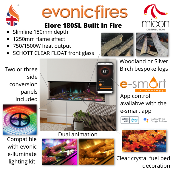 Evonic Halo 1250 SL / Elore 180SL Built In Electric Fire