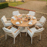 Sicily 6 Seat Round Pedestal Table with Teak Arm Chairs