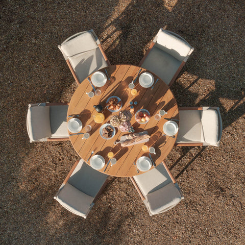 Sicily 6 Seat Round Pedestal Table with Teak Arm Chairs