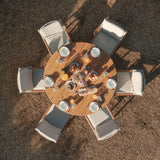 Sicily 6 Seat Round Pedestal Table with Teak Arm Chairs