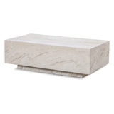 Rectangular stone effect coffee table with smooth beige finish and minimalist block design