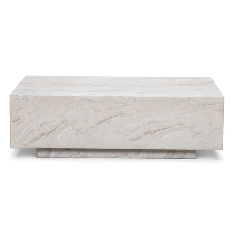 Rectangular marble coffee table with minimalist design and light stone finish