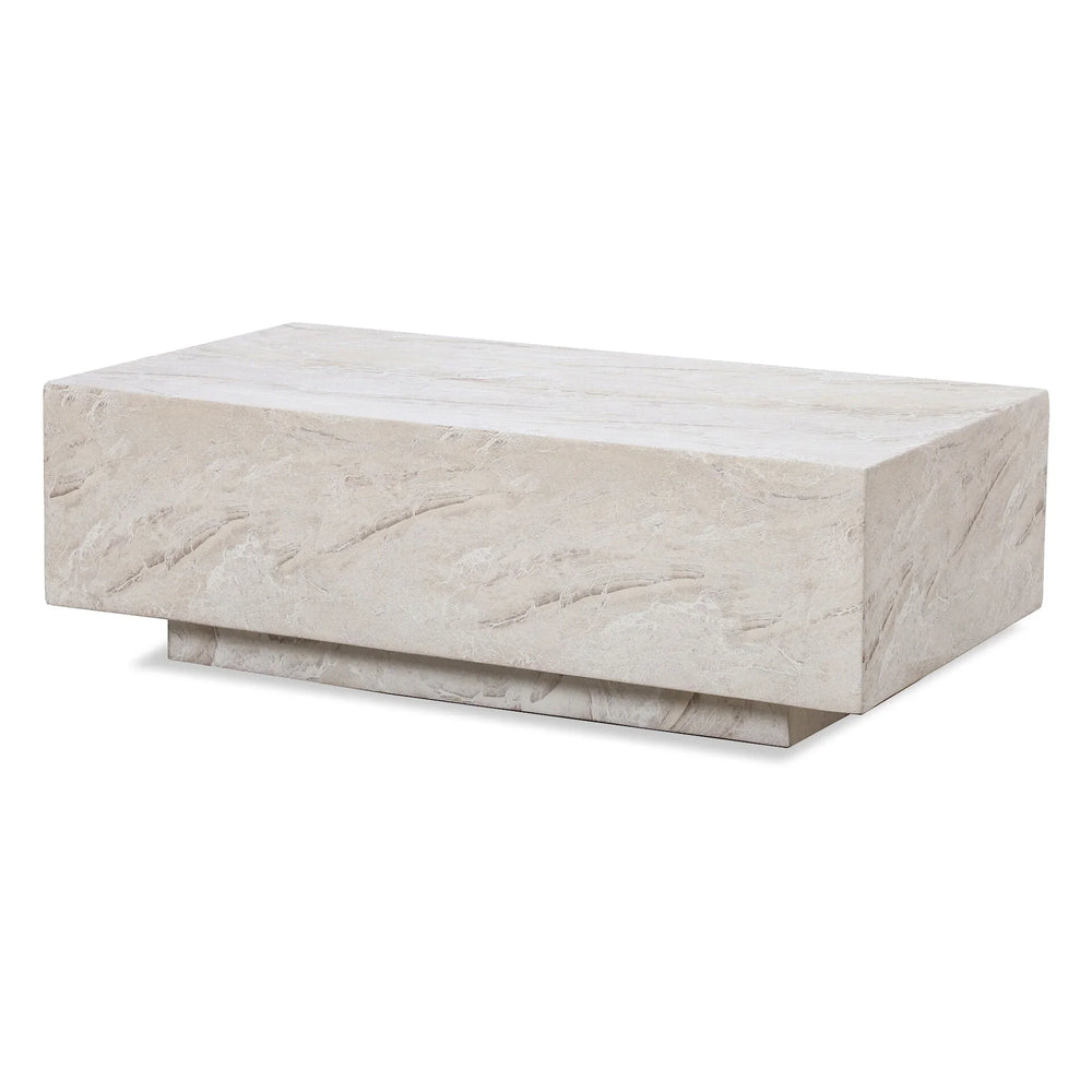Rectangular stone effect coffee table in beige with minimalist block design