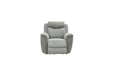 A light gray upholstered recliner chair with a high back and padded armrests, shown from the front on a plain white background.