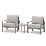 Light grey garden lounge chair set with matching square side table and cushions