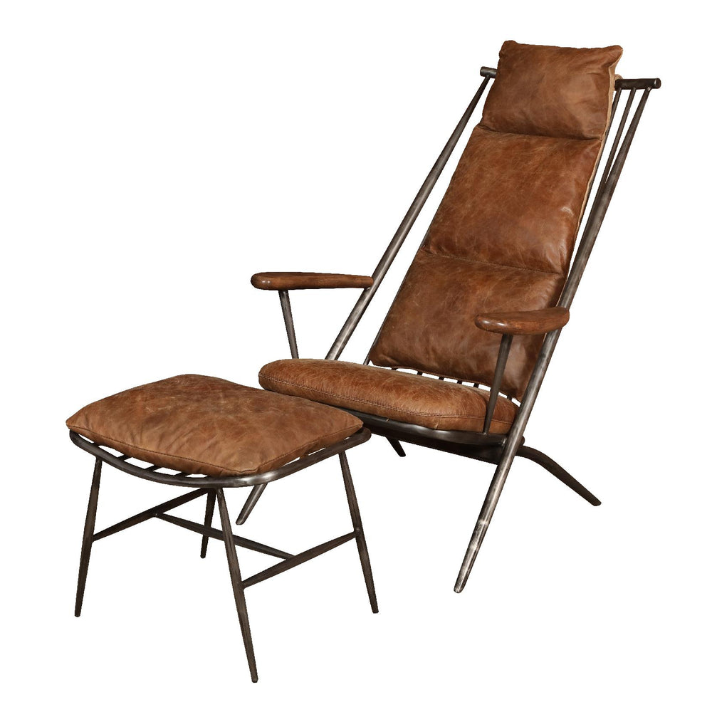 Ely Stool (Gunmetal frame Brown aniline leather cover)