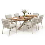 Sicily 6 Seat Rectangular Dining Set and Sicily Dining Chairs with Teak Arms