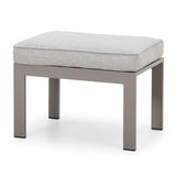 Modern grey ottoman with metal frame and light fabric cushion