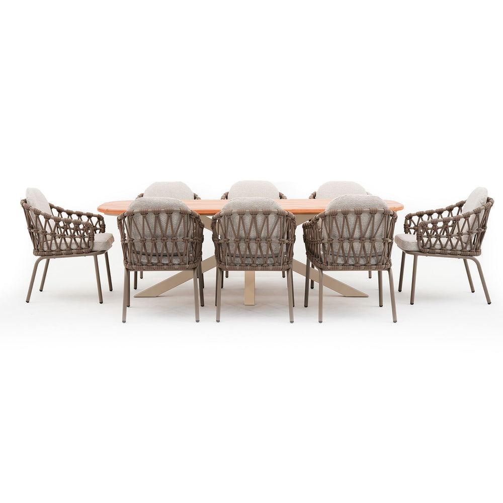Sicily 8 Seat Rectangular Table with Rope Chairs - Latte Table With Café Chairs