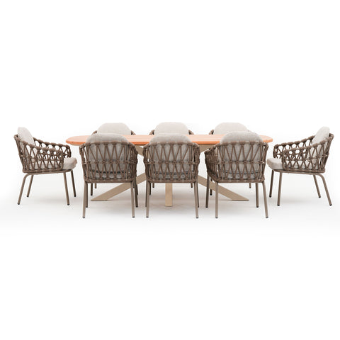 Sicily 8 Seat Rectangular Table with Rope Chairs - Latte Table With Café Chairs